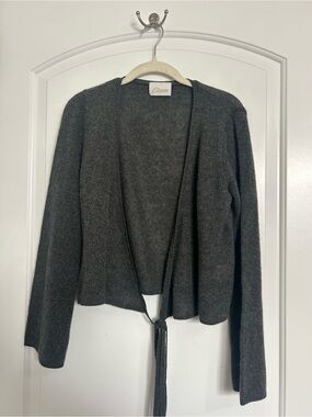 Etam 100% Cashmere Gray Tie-Waist Cardigan size S Chic Preppy Quiet Luxury 90s